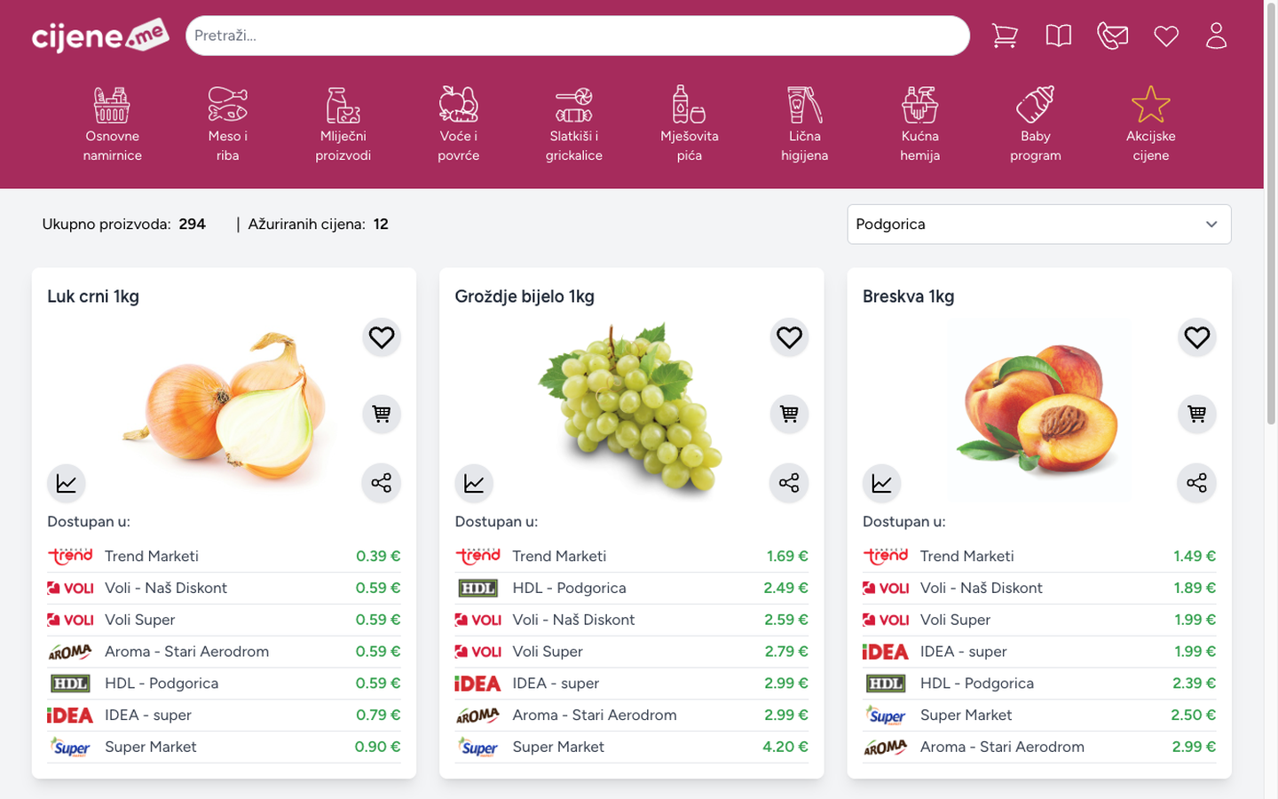 cijene.me mobile app — price comparison, search, filtering