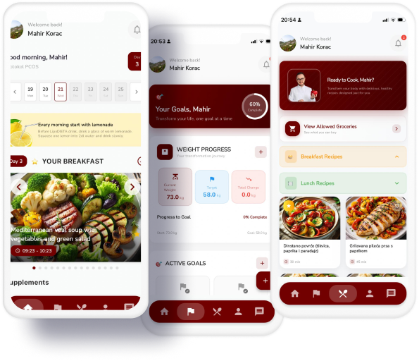 LipoDIETA mobile app — daily plan, goals and progress, recipes