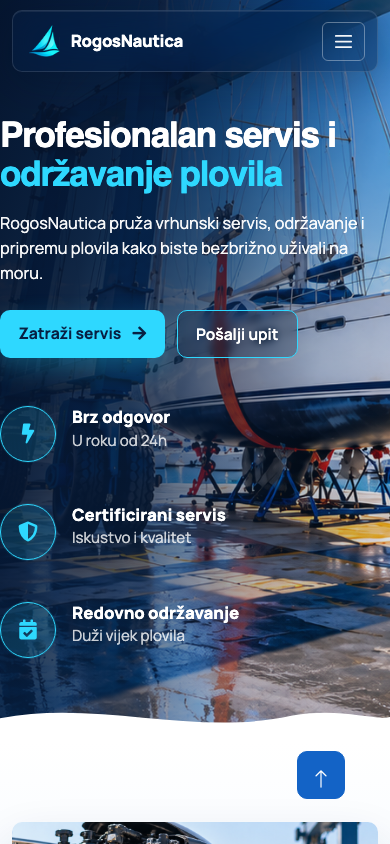 Mobile homepage — RogosNautica on a phone viewport