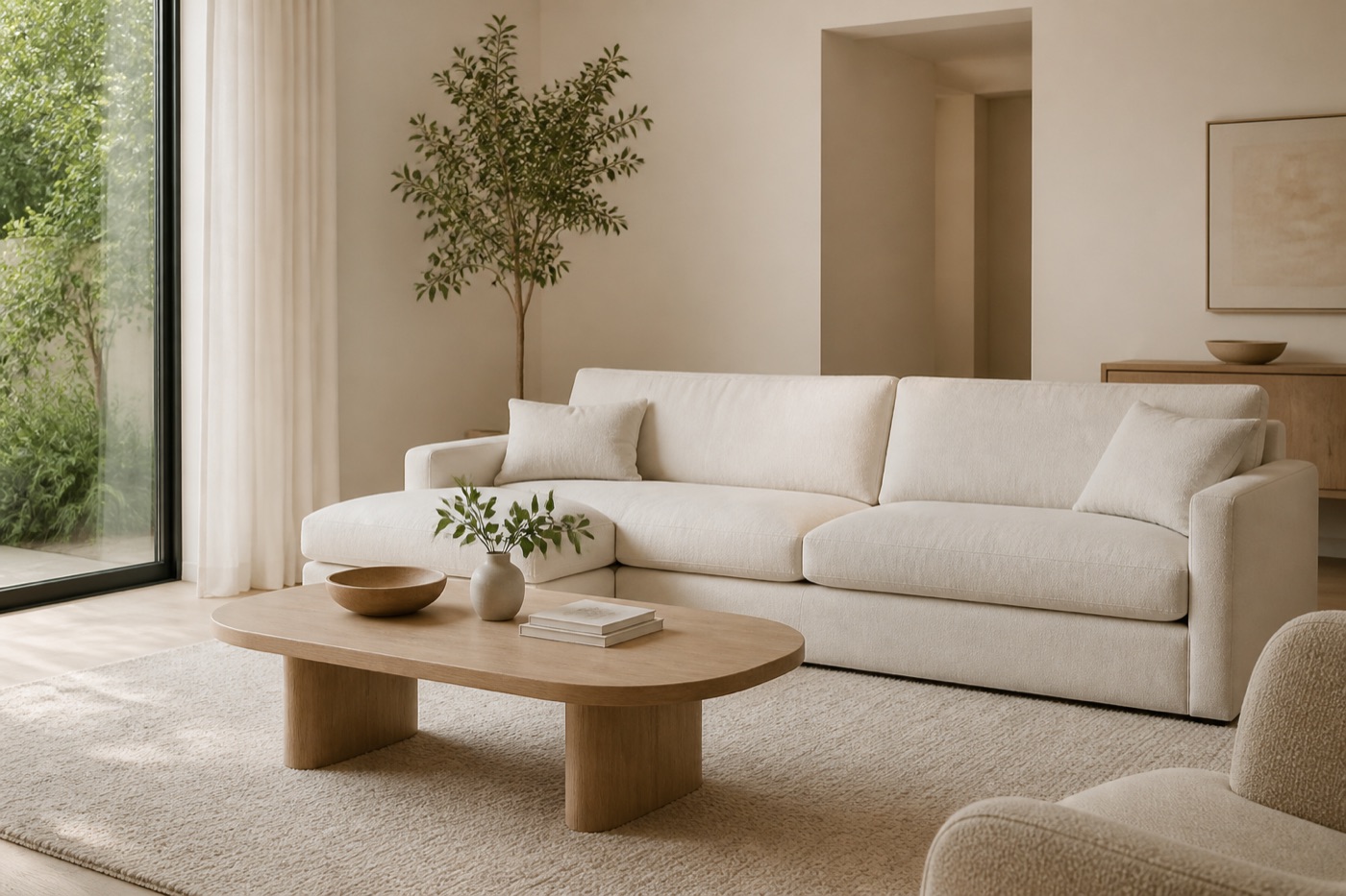 Cream living room used as a saved space in RoomFit