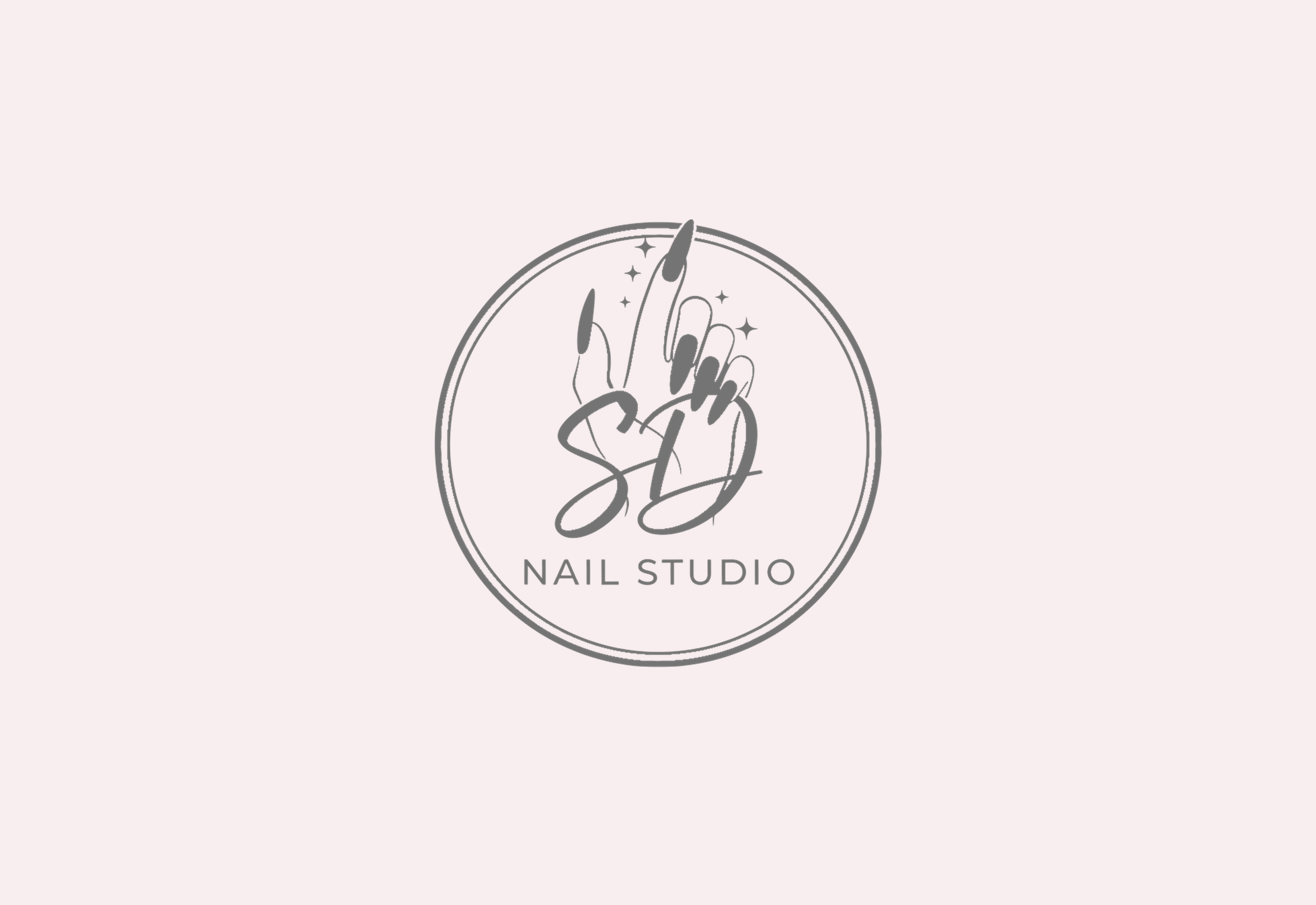 SD Nail Studio mark — script SD, nail illustration and Nail Studio wordmark