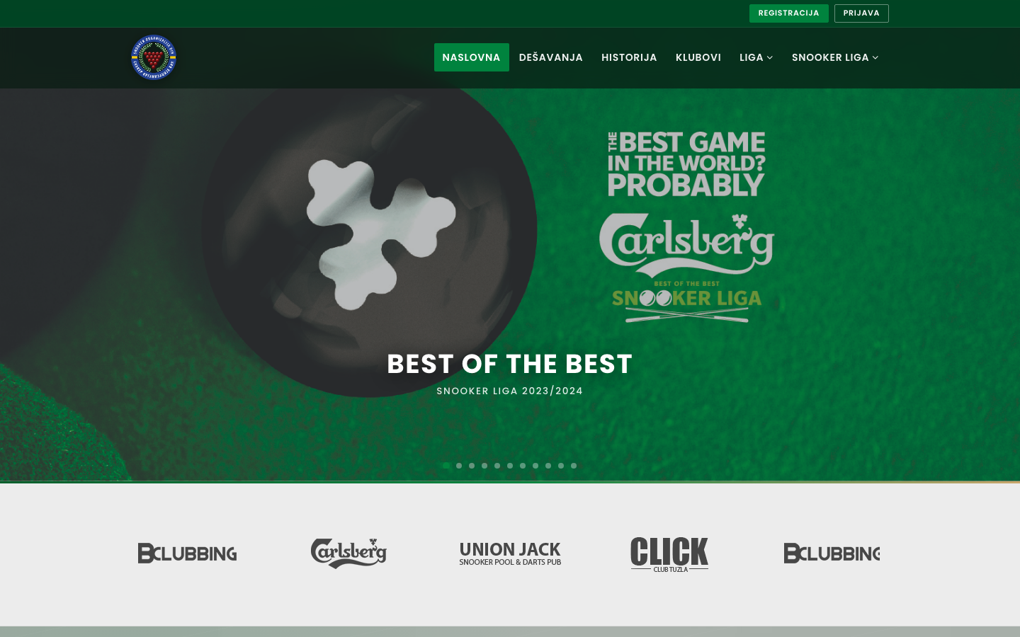 Snooker.org.ba homepage — Best of the Best Snooker Liga hero and sponsors