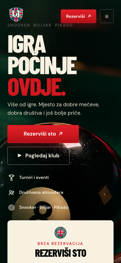 Mobile homepage — book-a-table CTA on phone